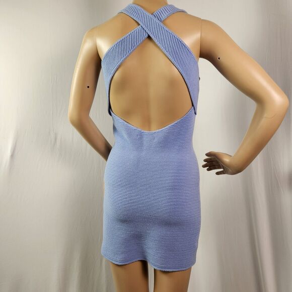 Abercrombie & Fitch Scuba Cross-Back Elevated Ribbed Knit Dress Small Light Blue - Picture 2 of 7